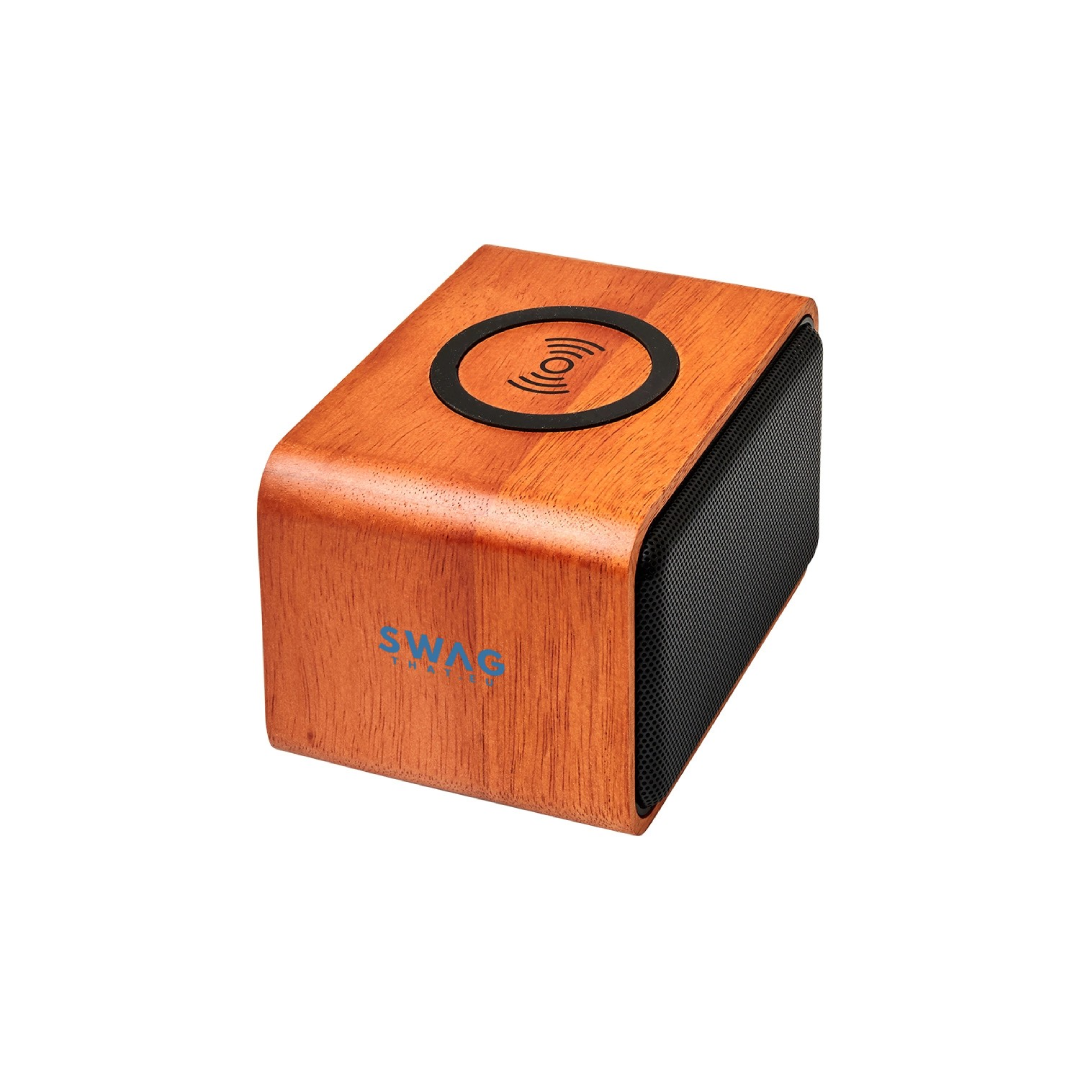Dřevěný 3W reproduktor s podložkou pro bezdrátové nabíjení